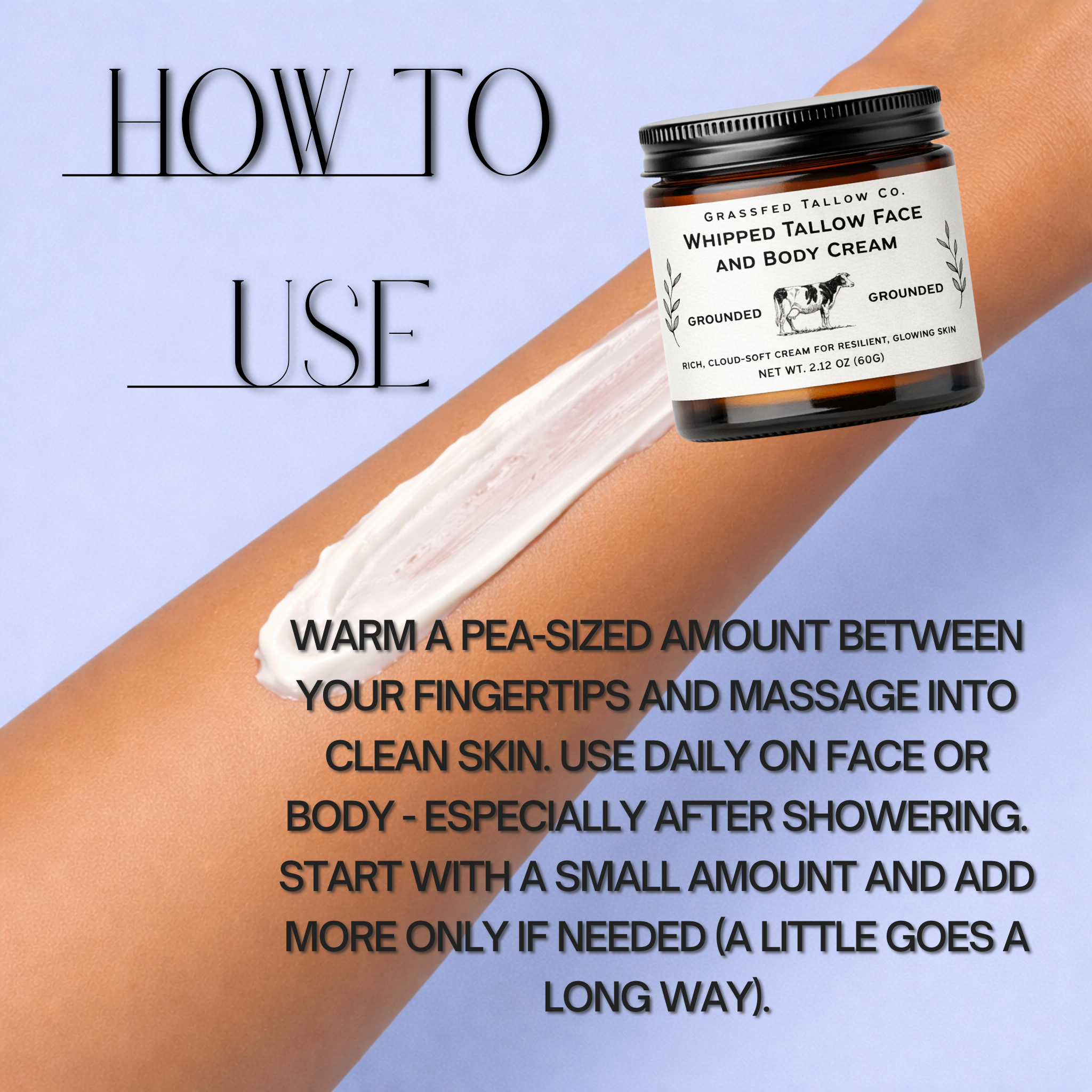 Product display with ingredients and text on a black background