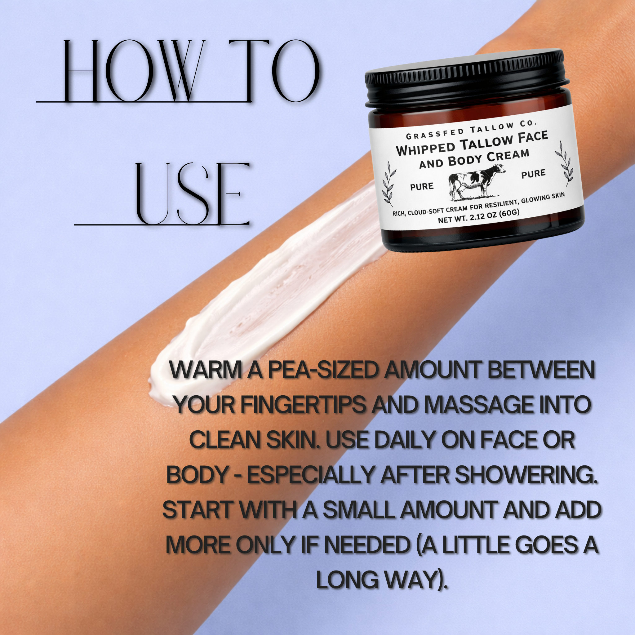 Product display with ingredients and text on a black background