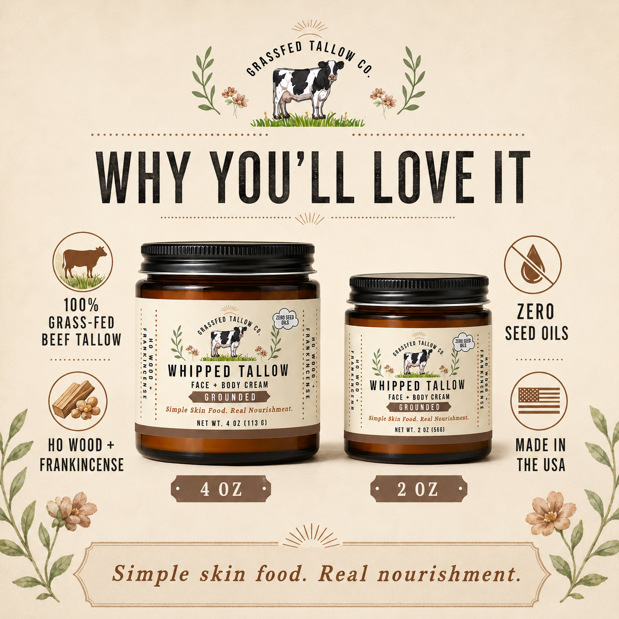 Ho Wood + Frankincense Whipped Tallow Balm (Grounded)