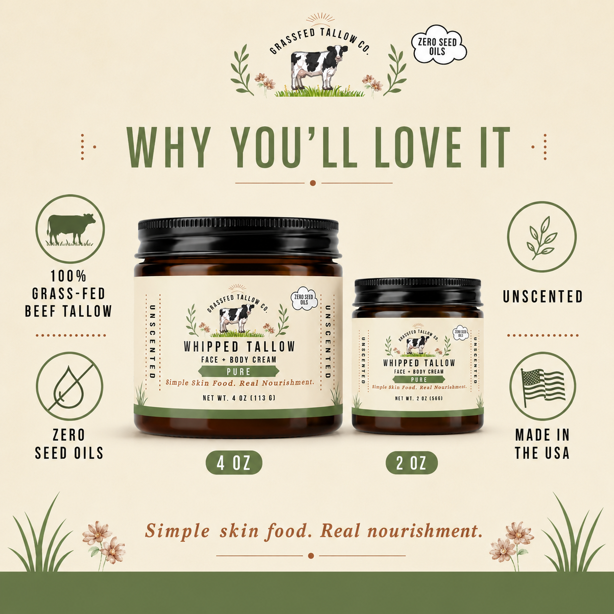 Pure Whipped Tallow Cream (Unscented)