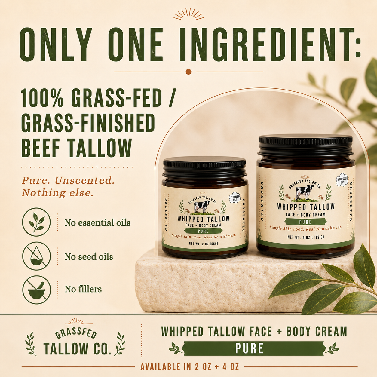 Pure Whipped Tallow Cream (Unscented)